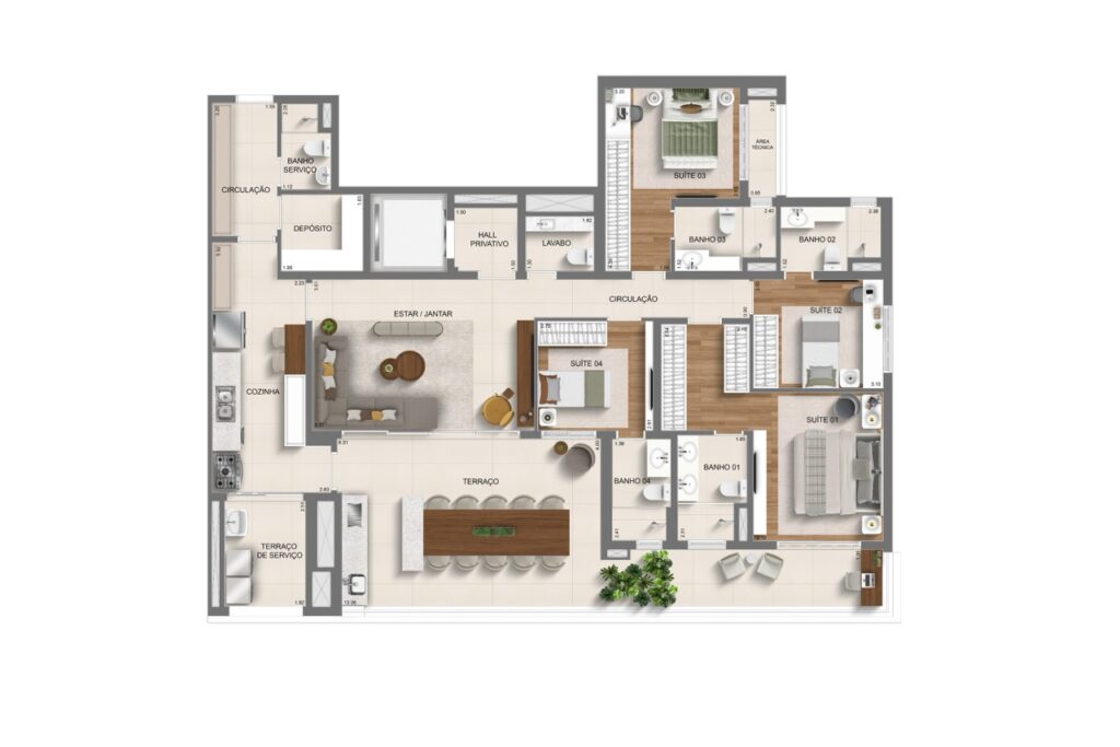 179m2| torre 1 padrão | 4 suítes