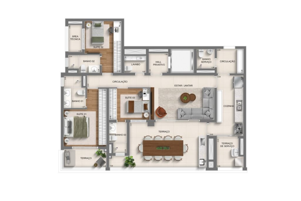 136m2 | torre 1 padrão | 3 suítes